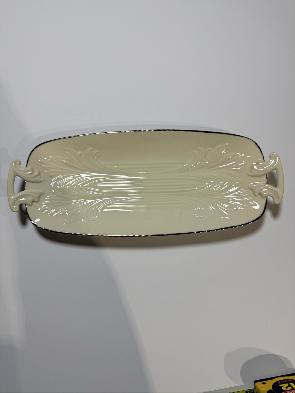 Vintage Lenox Cream Ceramic Serving Platter with Silver Rim